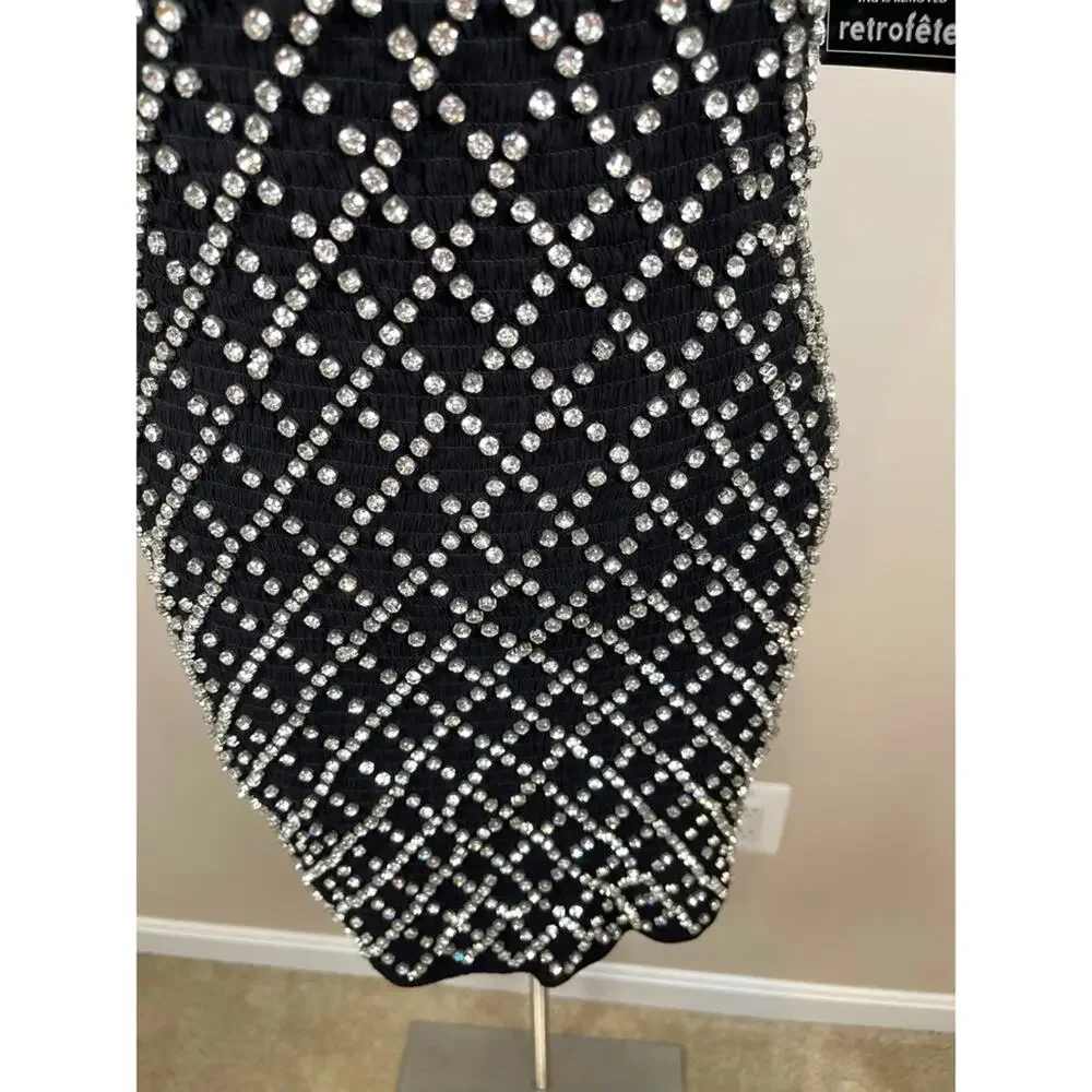 Retrofete Felicity Strapless Grid Crystal Embellished Black Mini Dress Sz M - Picture 6 of 11